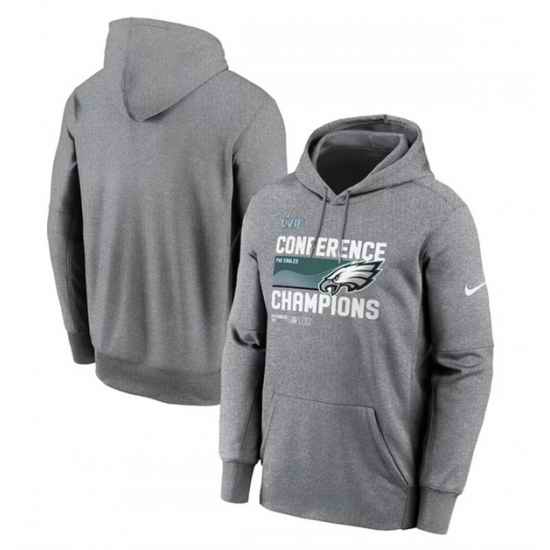 Men Philadelphia Eagles Heather Gray 2022 NFC Champions Locker Room Trophy Collection Pullover Hoodie